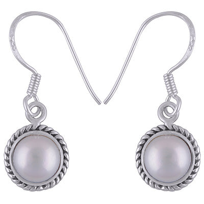 Authentic Wire Work Around Pearl Round Shape 925 Sterling Solid Silver Earrings - R1500754-173