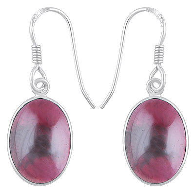 Alluring Plain Bezel Garnet Oval Shape 925 Sterling Solid Silver Dangle Earrings - R1500803-130