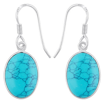 Alluring Plain Bezel Turquoise Oval Shape 925 Sterling Solid Silver Dangle Earrings - R1500803-138