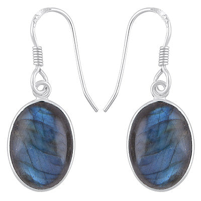 Alluring Plain Bezel Labradorite Oval Shape 925 Sterling Solid Silver Dangle Earrings - R1500803-155