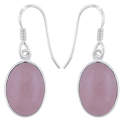 Alluring Plain Bezel Rose Quartz Oval Shape 925 Sterling Solid Silver Dangle Earrings - R1500803-164