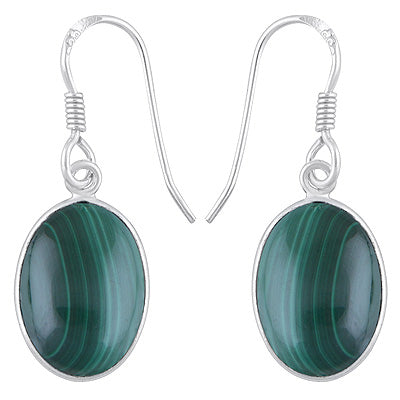Alluring Plain Bezel Malachite Oval Shape 925 Sterling Solid Silver Dangle Earrings - R1500803-199