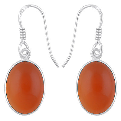 Alluring Plain Bezel Carnelian Oval Shape 925 Sterling Solid Silver Dangle Earrings - R1500803-203