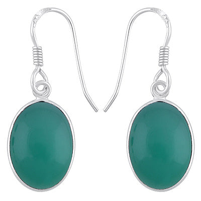 Alluring Plain Bezel Green Onyx Oval Shape 925 Sterling Solid Silver Dangle Earrings - R1500803-204