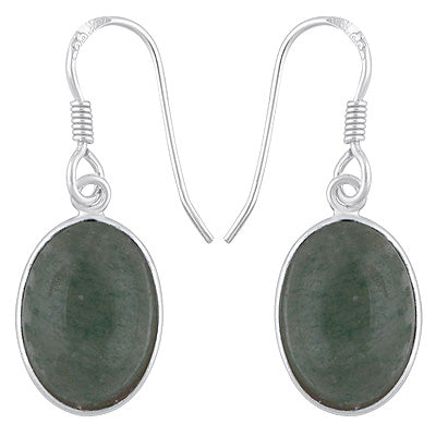 Alluring Plain Bezel Green Aventurine Oval Shape 925 Sterling Solid Silver Dangle Earrings - R1500803-205
