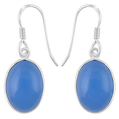 Alluring Plain Bezel Blue Chalcedony Oval Shape 925 Sterling Solid Silver Dangle Earrings - R1500803-275