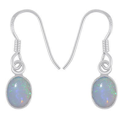 Plain Collet Natural Ethiopian Opal Oval Shape 925 Sterling Solid Silver Dangle Earrings - R1500827-1