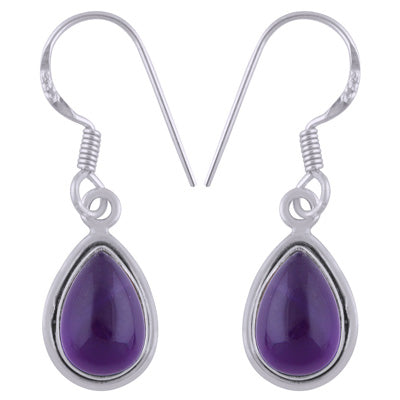 Plain Wire Around Amethyst Pear Shape 925 Sterling Solid Silver Dangle Earrings - R1500837-1