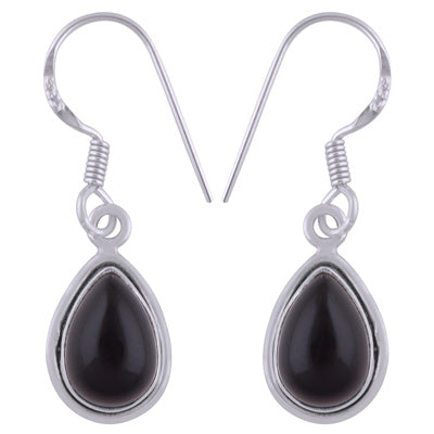 Plain Wire Around Black Onyx Pear Shape 925 Sterling Solid Silver Dangle Earrings - R1500837-13