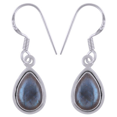 Plain Wire Around Labradorite Pear Shape 925 Sterling Solid Silver Dangle Earrings - R1500837-5