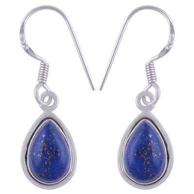 Plain Wire Around Lapis Pear Shape 925 Sterling Solid Silver Dangle Earrings - R1500837-6