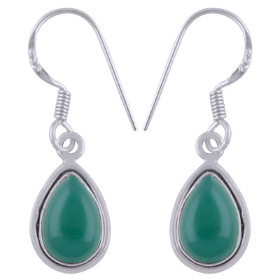 Plain Wire Around Green Onyx Pear Shape 925 Sterling Solid Silver Dangle Earrings - R1500837-8