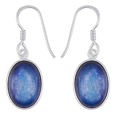 Classic Bezel Frame Around Kyanite Oval Shape 925 Sterling Solid Silver Dangle Earrings - R1500848-2