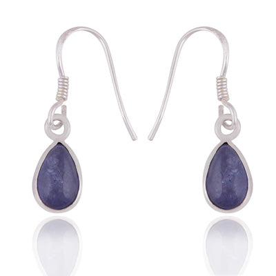 Plain Collet Natural Tanzanite Pear Shape 925 Sterling Solid Silver Dangle Earrings - R1500861-21