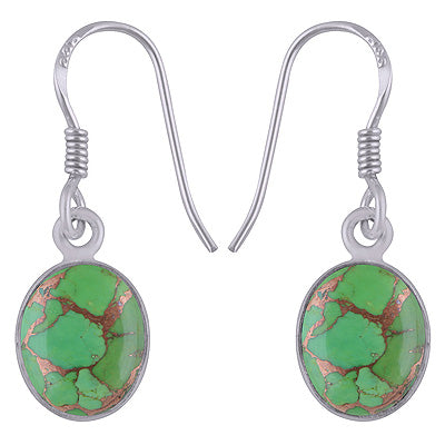 Beautiful Setted Green Copper Turquoise Oval Shape 925 Sterling Solid Silver Earrings - R1500879-58