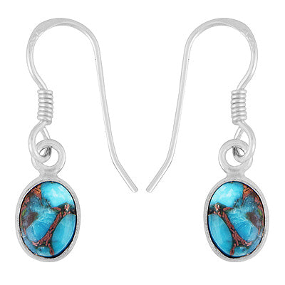 Beautiful Setted Blue Copper Turquoise Oval Shape 925 Sterling Solid Silver Earrings - R1500879-71