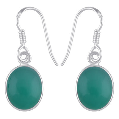 Gorgeous Handmade Bezel Green Onyx Oval Shape 925 Sterling Solid Silver Dangle Earrings - R1500898-460