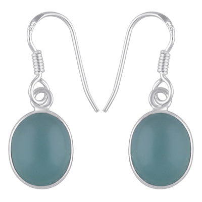 Gorgeous Handmade Bezel Aqua Chalcedony Oval Shape 925 Sterling Solid Silver Dangle Earrings - R1500898-464