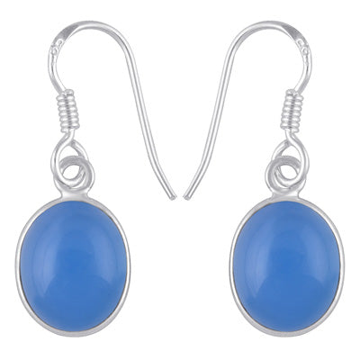 Gorgeous Handmade Bezel Blue Chalcedony Oval Shape 925 Sterling Solid Silver Dangle Earrings - R1500898-465