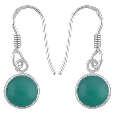 Beautiful Handmade Bezel Green Onyx Round Shape 925 Sterling Solid Silver Dangle Earrings - R1500899-53
