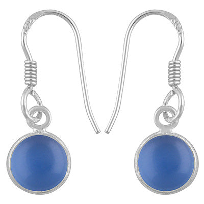 Beautiful Handmade Bezel Blue Chalcedony Round Shape 925 Sterling Solid Silver Dangle Earrings - R1500899-55