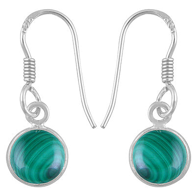 Beautiful Handmade Bezel Malachite Round Shape 925 Sterling Solid Silver Dangle Earrings - R1500899-77