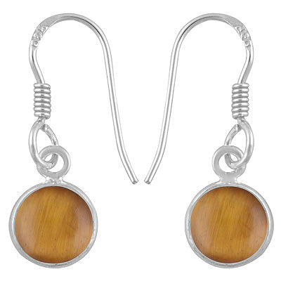 Beautiful Handmade Bezel Tiger's Eye Round Shape 925 Sterling Solid Silver Dangle Earrings - R1500899-80