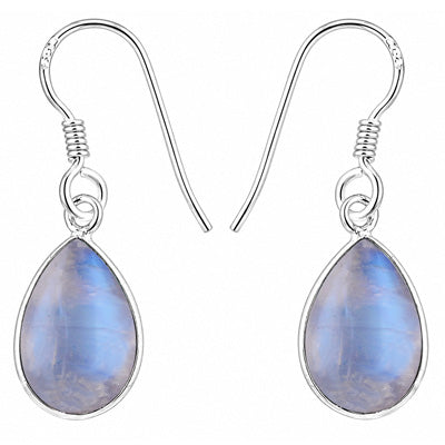 Classic Handmade Bezel Rainbow Moonstone Pear Shape 925 Sterling Solid Silver Dangle Earrings - R1500902-159