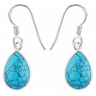 Classic Handmade Bezel Turquoise Pear Shape 925 Sterling Solid Silver Dangle Earrings - R1500902-164