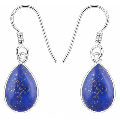 Classic Handmade Bezel Lapis Pear Shape 925 Sterling Solid Silver Dangle Earrings - R1500902-172