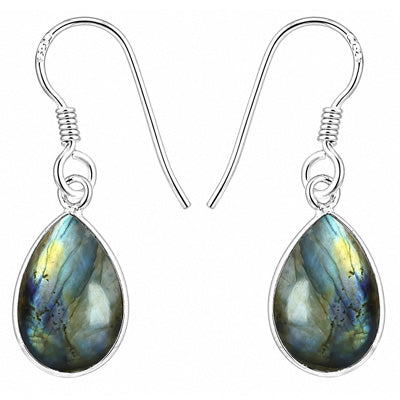 Classic Handmade Bezel Labradorite Pear Shape 925 Sterling Solid Silver Dangle Earrings - R1500902-186
