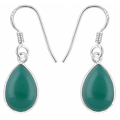 Classic Handmade Bezel Green Onyx Pear Shape 925 Sterling Solid Silver Dangle Earrings - R1500902-384
