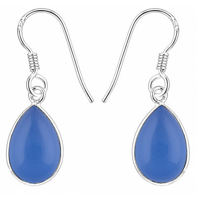 Classic Handmade Bezel Blue Chalcedony Pear Shape 925 Sterling Solid Silver Dangle Earrings - R1500902-444