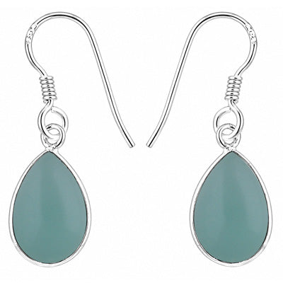 Classic Handmade Bezel Aqua Chalcedony Pear Shape 925 Sterling Solid Silver Dangle Earrings - R1500902-445