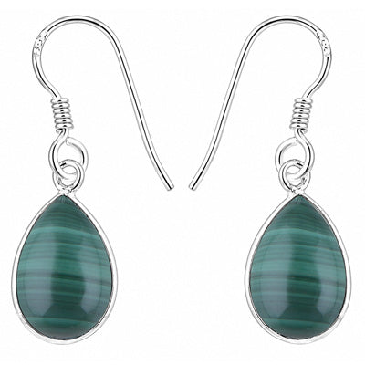Classic Handmade Bezel Malachite Pear Shape 925 Sterling Solid Silver Dangle Earrings - R1500902-446