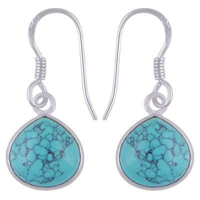 Alluring Bezel Gemstone Turquoise Drop Shape 925 Sterling Solid Silver Dangle Earrings - R1500903-1