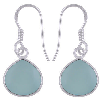 Alluring Bezel Gemstone Aqua Chalcedony Drop Shape 925 Sterling Solid Silver Dangle Earrings - R1500903-10