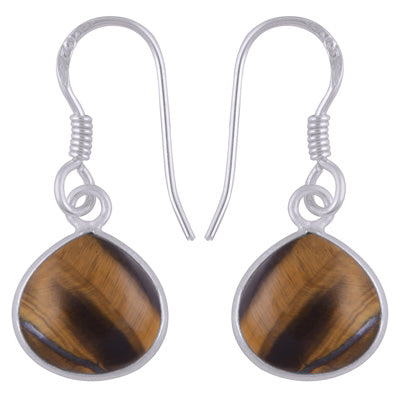 Alluring Bezel Gemstone Tiger's Eye Drop Shape 925 Sterling Solid Silver Dangle Earrings - R1500903-11