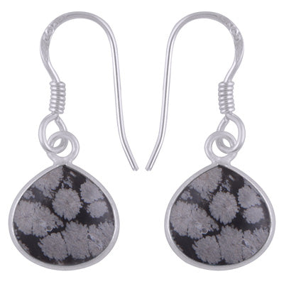Alluring Bezel Gemstone Snowflake Obsidian Drop Shape 925 Sterling Solid Silver Dangle Earrings - R1500903-13