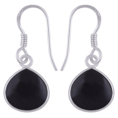 Alluring Bezel Gemstone Black Onyx Drop Shape 925 Sterling Solid Silver Dangle Earrings - R1500903-14