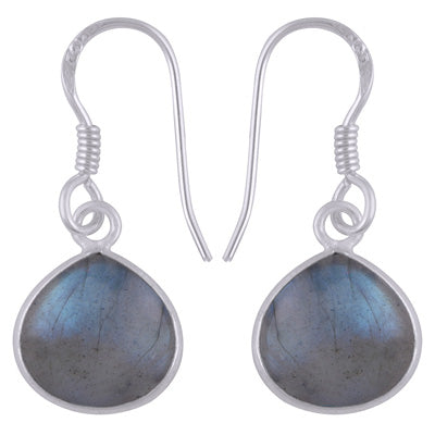 Alluring Bezel Gemstone Labradorite Drop Shape 925 Sterling Solid Silver Dangle Earrings - R1500903-3