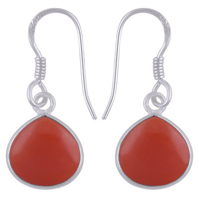 Alluring Bezel Gemstone Carnelian Drop Shape 925 Sterling Solid Silver Dangle Earrings - R1500903-6