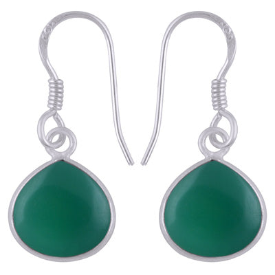 Alluring Bezel Gemstone Green Onyx Drop Shape 925 Sterling Solid Silver Dangle Earrings - R1500903-7