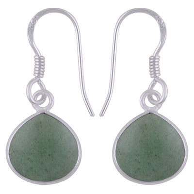 Alluring Bezel Gemstone Green Aventurine Drop Shape 925 Sterling Solid Silver Dangle Earrings - R1500903-8