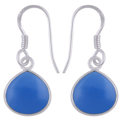 Alluring Bezel Gemstone Blue Chalcedony Drop Shape 925 Sterling Solid Silver Dangle Earrings - R1500903-9