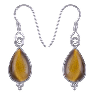 Gorgeous With Rawa Bezel Tiger's Eye Pear Shape 925 Sterling Solid Silver Dangle Earrings - R1500933-169