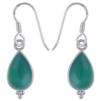 Gorgeous With Rawa Bezel Green Onyx Pear Shape 925 Sterling Solid Silver Dangle Earrings - R1500933-295