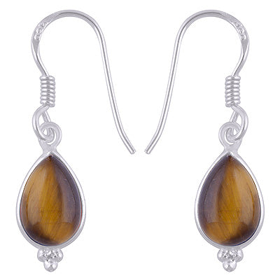 Gorgeous With Rawa Bezel Tiger's Eye Pear Shape 925 Sterling Solid Silver Dangle Earrings - R1500933-45
