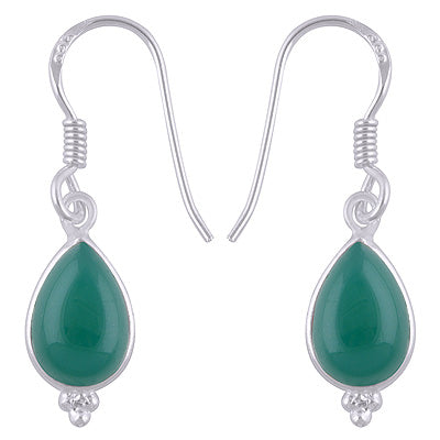 Gorgeous With Rawa Bezel Green Onyx Pear Shape 925 Sterling Solid Silver Dangle Earrings - R1500933-51