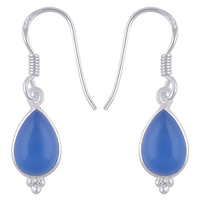 Gorgeous With Rawa Bezel Blue Chalcedony Pear Shape 925 Sterling Solid Silver Dangle Earrings - R1500933-92